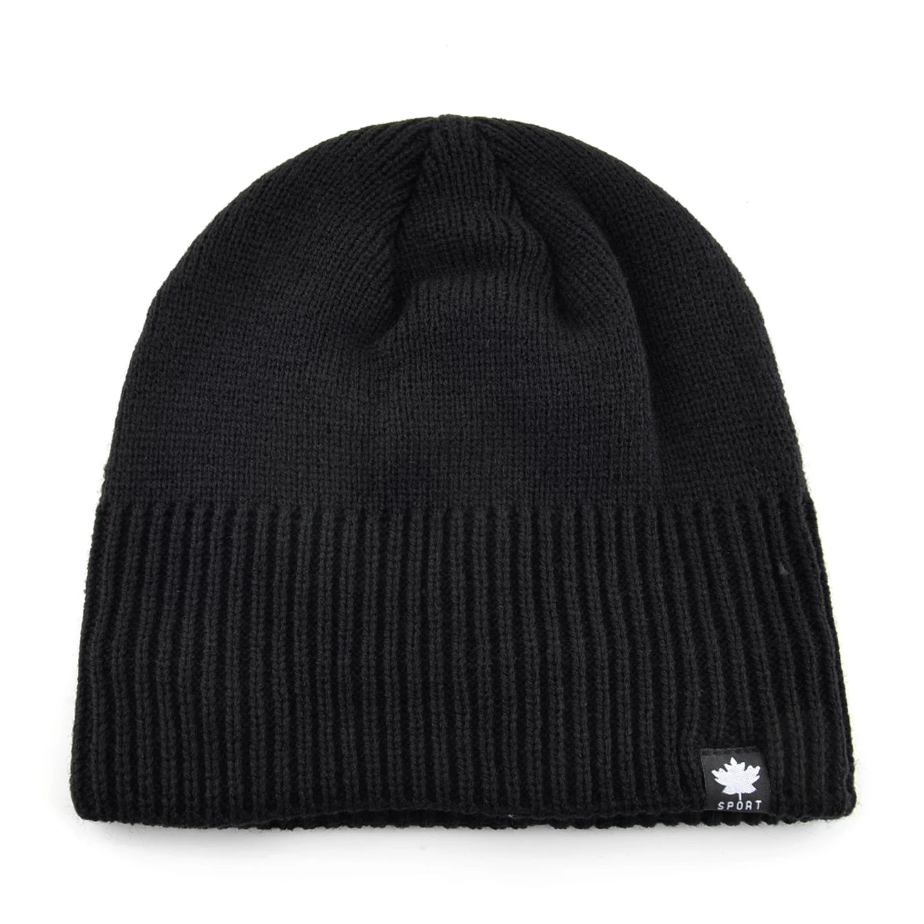 Men's Winter Warm Knitted Beanie Hat With Maple Leaf Logo Double Layer Thick Skullies Cap Velvet Lined Bonnet For Cold Weather