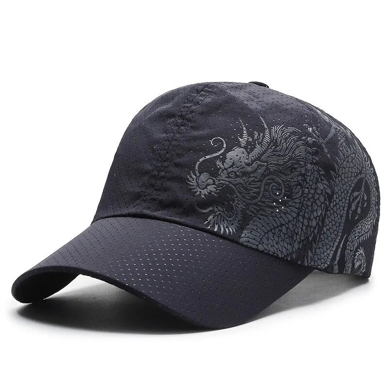 Hat, Chinese Style Printing Dragon Baseball Cap, Polyester Outdoor Quick Drying Hat, Sun Protection Hat, Cap, Cap, Both Men And