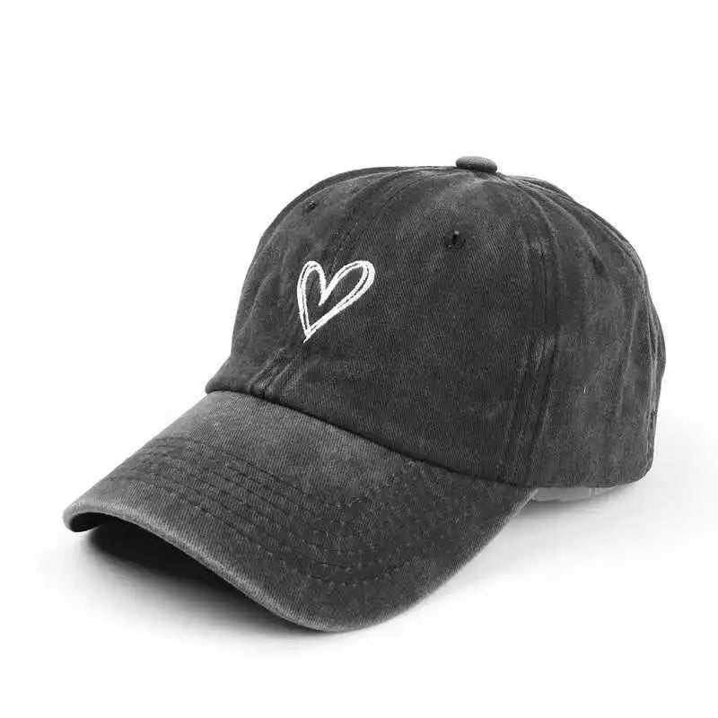 1pc Baseball Cap With White Heart Embroidery,Vintage Style,Adjustable Strap, Comfortable And Breathable, Perfect For Daily Wear
