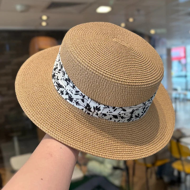 1pc French Hepburn Style Straw Hat for Women's Spring and Summer Beach Vacation Sunscreen Sunshade Hat,Retro Versatile Top Hat