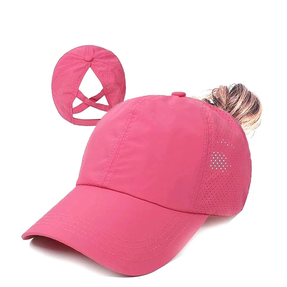 Women Summer Quick Dry Mesh Baseball Cap Solid Color Cross Ponytail Hat Athleisure
