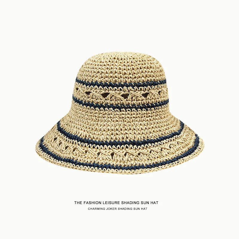 1pc Women's Bohemian Elegant Straw Visor Hat Summer Panama Straw Bags Summer Straw or Wicker Cap Bucket Sun Hat Stripe Sun Visor