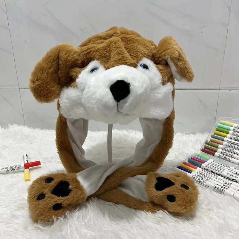 Plush Moving Rabbit Hats Children Plush Hat After Pressing The Paw Ear Can Move Hair Band Decoration Prop Cosplay Adult Cute Hat