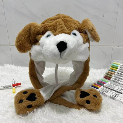 Plush Moving Rabbit Hats Children Plush Hat After Pressing The Paw Ear Can Move Hair Band Decoration Prop Cosplay Adult Cute Hat