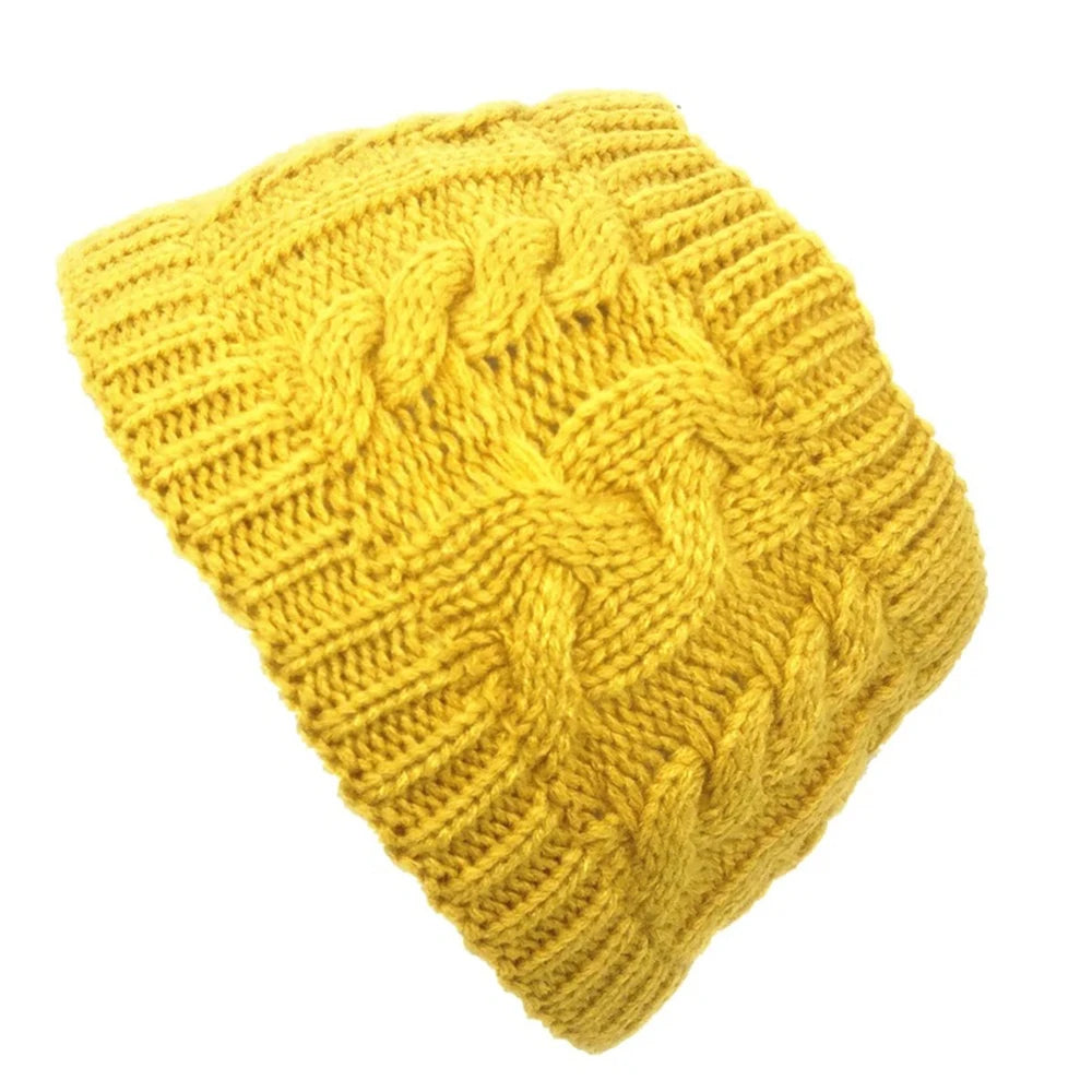 Women Solid Color Knit Topless Wool Hat Warm Winter Skullies Beanies Snow Cap