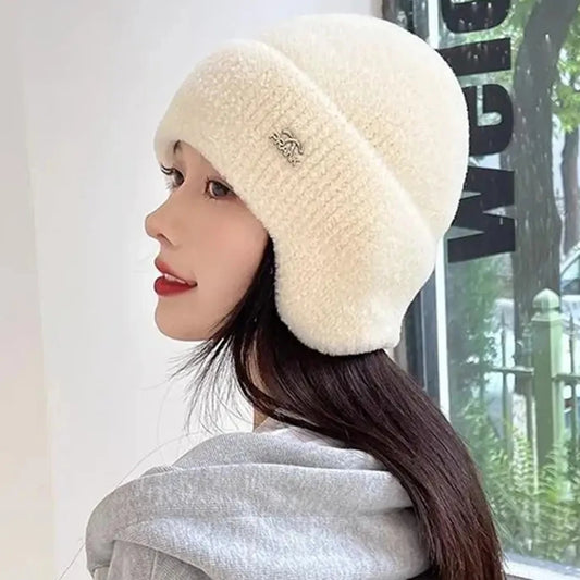 Hot Sale Women Soft Winter Hat Earflap Beanie Hat Streetwear Faux Fur Warm Caps For Female Casual Knitted Hat