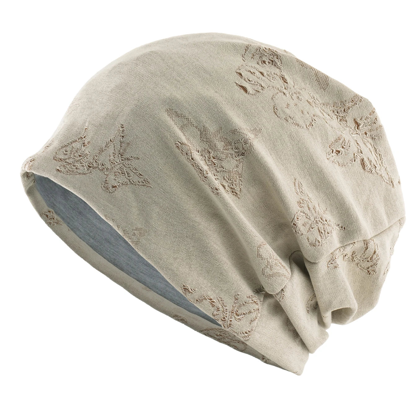 Women's Two-Tone Sheer Knit Butterfly Hollow-Out Beanie Hat Ladies Spring Autumn Soft Breathable Sports Casual Bonnet Cap