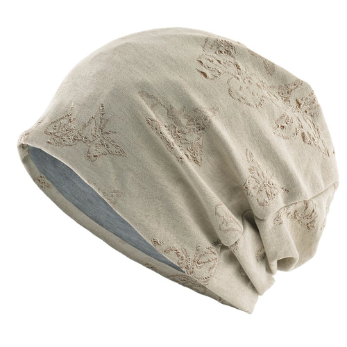 Women's Two-Tone Sheer Knit Butterfly Hollow-Out Beanie Hat Ladies Spring Autumn Soft Breathable Sports Casual Bonnet Cap