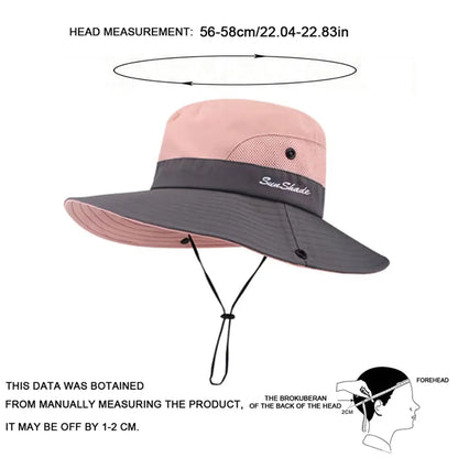 Women Large Brim With Leaking Ponytail Quick Drying Bucket Hats Fishermen Caps Outdoor Casual Cap Women Sunscreen Hat