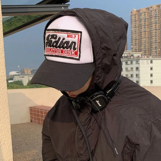 Embroidered baseball cotton letter mesh hat with fabric, casual breathable sun hat suitable for outdoor sports, adjustable