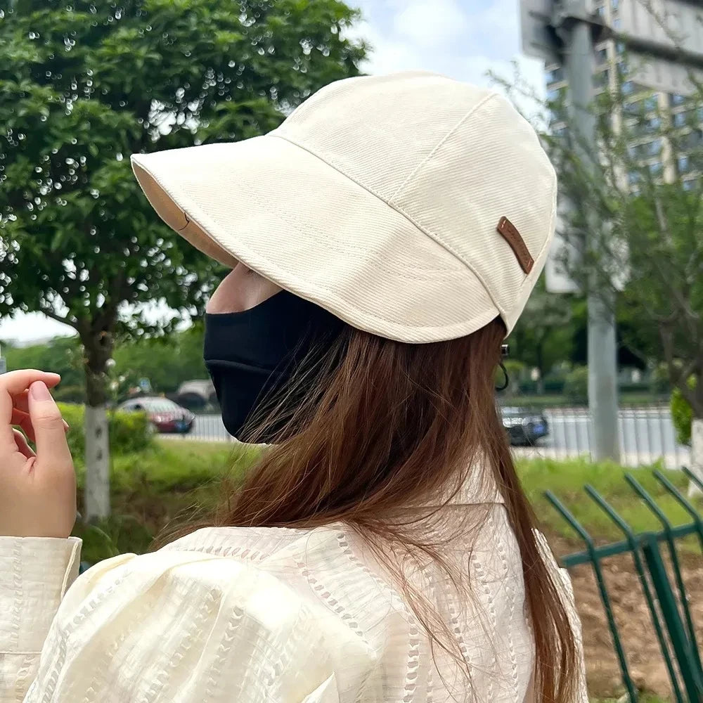 Empty top fisherman hat for women, full face coverage, can be hung with a mask, versatile and eye-catching, small duckbill hat