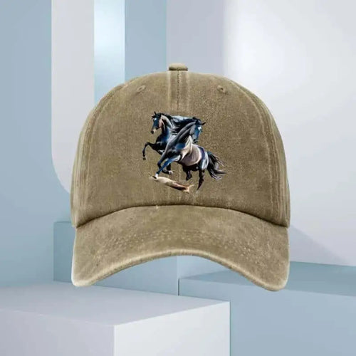 Men's Sunscreen Baseball Hat with Double Horse Pattern Printed Sports Outdoor Hat Breathable Suitable for Casual and Sports Wear