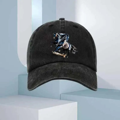 Men's Sunscreen Baseball Hat with Double Horse Pattern Printed Sports Outdoor Hat Breathable Suitable for Casual and Sports Wear