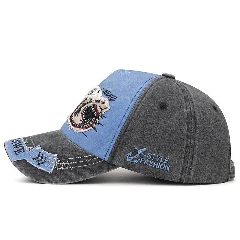 Four Seasons Washed Vintage Distressed Curvy Brimmer Cap Men's Women's Fashion Patch Embroidery Sun Cap Adjustable