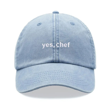 1pc "yes, Chef" Printing Baseball Cap Vintage Washed Unisex Dad Hat Low Profile Adjustable Faded Summer Holiday Skiing Cook BBQ
