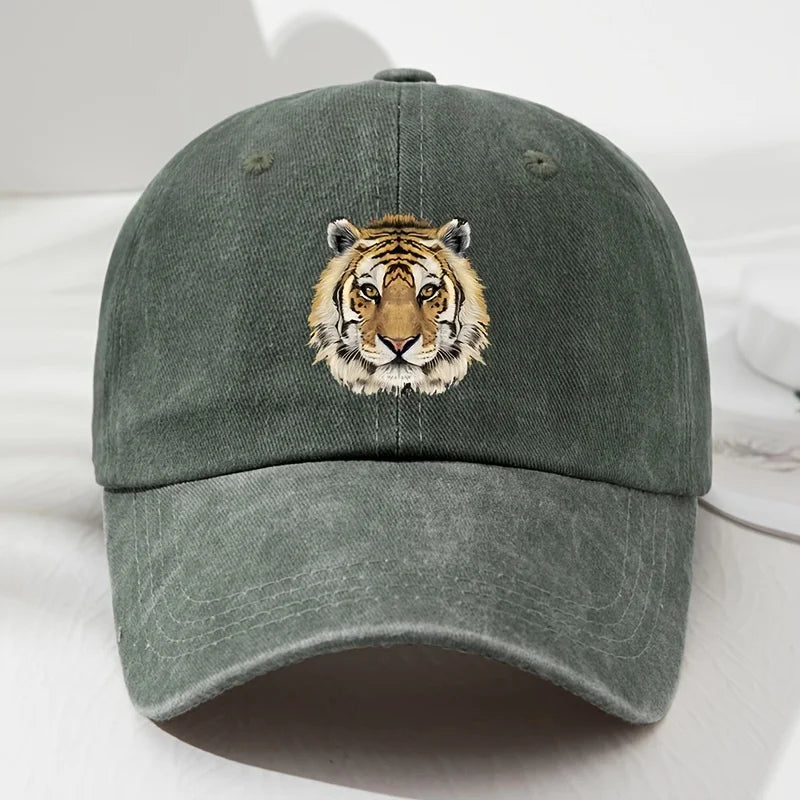 Tiger print soft top baseball cap, retro adjustable outdoor sports, fishing, camping, and hiking cap