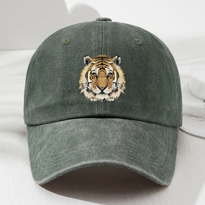 Tiger print soft top baseball cap, retro adjustable outdoor sports, fishing, camping, and hiking cap