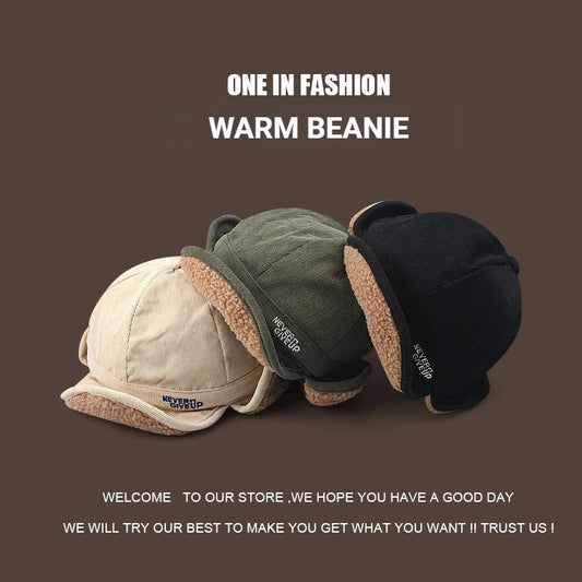1pc Winter Warm Flight Beanie Cap with Ear Pad Pilot Cap,Cold Protection,Thermal,Winter Warm Hat,suitable for Skiing,Work,School