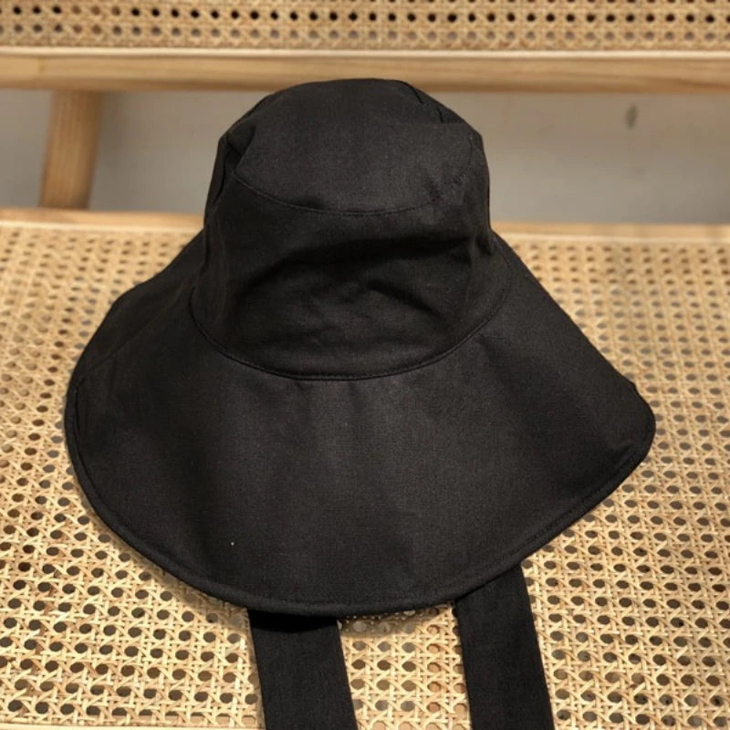 1pc Japan Women's Big Brim Bucket Hat,Spring Summer Foldable Travel Sun Hat Foldable UV,Beach Strap Panama Hats for Outdoor