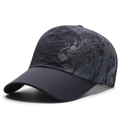Hat, Chinese Style Printing Dragon Baseball Cap, Polyester Outdoor Quick Drying Hat, Sun Protection Hat, Cap, Cap, Both Men And
