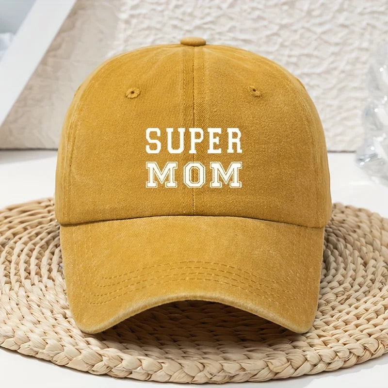 Super Mom letter printed vintage washed baseball cap with soft top and outdoor curved brim casual headpiece