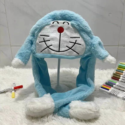 Plush Moving Rabbit Hats Children Plush Hat After Pressing The Paw Ear Can Move Hair Band Decoration Prop Cosplay Adult Cute Hat