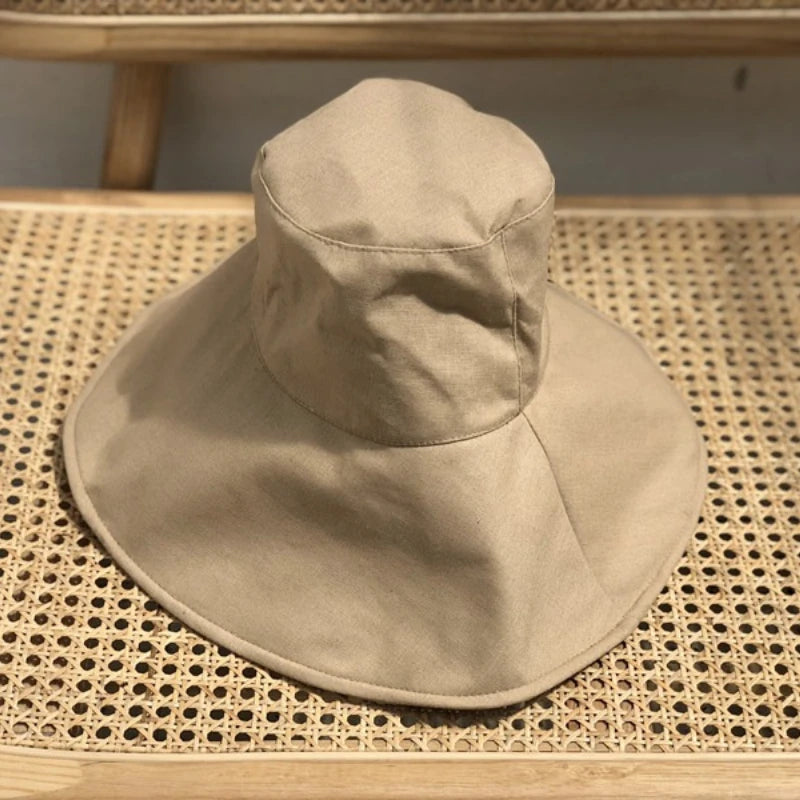 1pc Japan Women's Big Brim Bucket Hat,Spring Summer Foldable Travel Sun Hat Foldable UV,Beach Strap Panama Hats for Outdoor