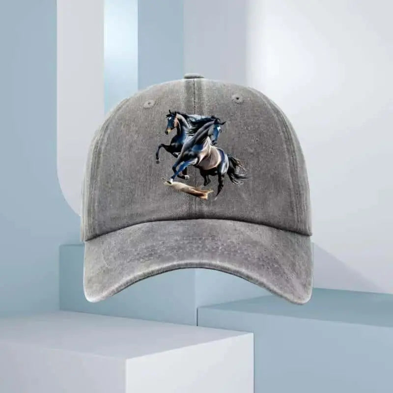 Men's Sunscreen Baseball Hat with Double Horse Pattern Printed Sports Outdoor Hat Breathable Suitable for Casual and Sports Wear