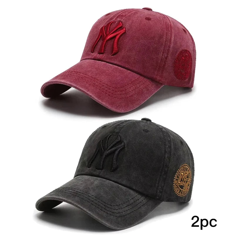 Hat Women's Korean Version Cap Soft Top Washed Distressed Baseball Cap Fashion Casual Men's Embroidery Sunshade Sunscreen Hat