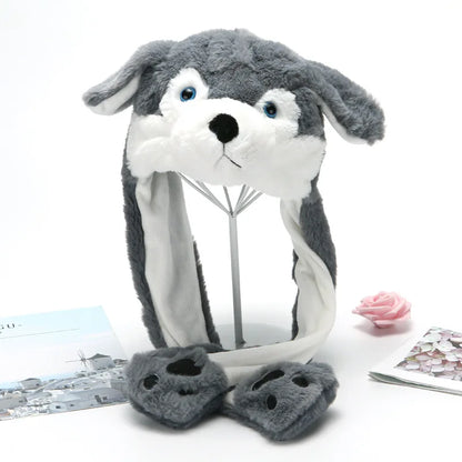 Plush Moving Rabbit Hats Children Plush Hat After Pressing The Paw Ear Can Move Hair Band Decoration Prop Cosplay Adult Cute Hat