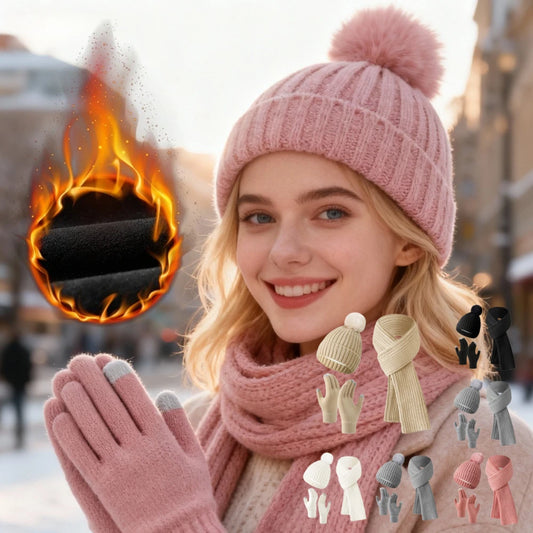 3pcs Winter Warm Set,Adult Hat, Scarf,Gloves,3-in-1 Comfortable Cold-Resistant Outfit for Commuting,Shopping,Outdoor Activities