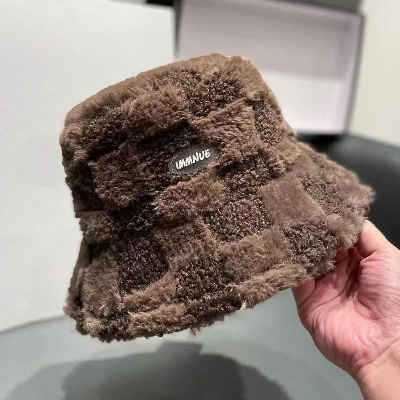 Women Winter Warm Fleece Bucket Hat with Ear Protector,Windproof SolidColor Thick Casual Elegant Pullover for Outdoor Activities