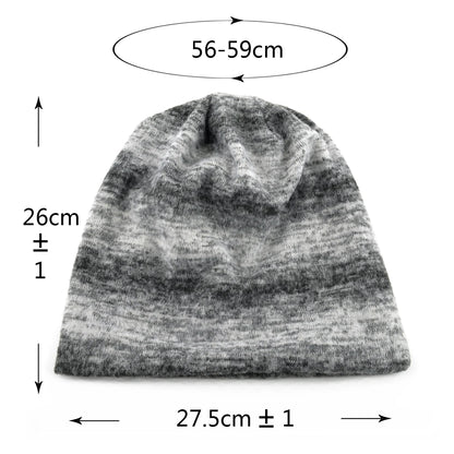 Unisex Striped Knit Beanie Women Winter Fall Warm Slouchy Hat Stretchy Cuff Trendy Streetwear Bonnet Cap Men Women