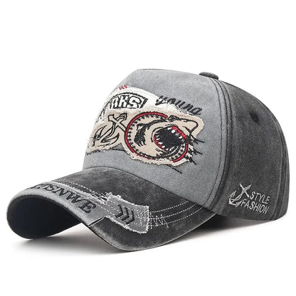 Four Seasons Washed Vintage Distressed Curvy Brimmer Cap Men's Women's Fashion Patch Embroidery Sun Cap Adjustable