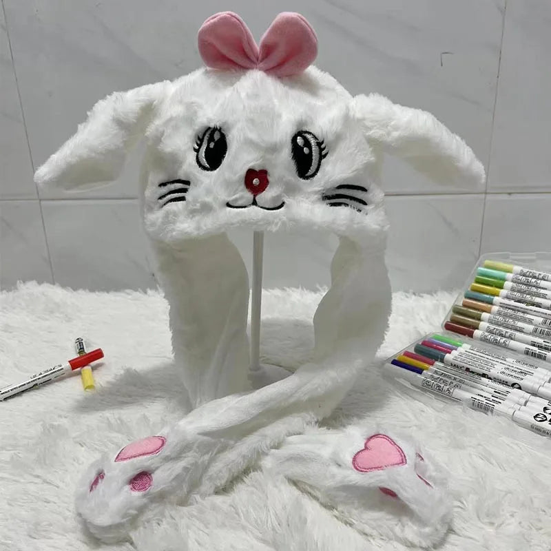 Plush Moving Rabbit Hats Children Plush Hat After Pressing The Paw Ear Can Move Hair Band Decoration Prop Cosplay Adult Cute Hat