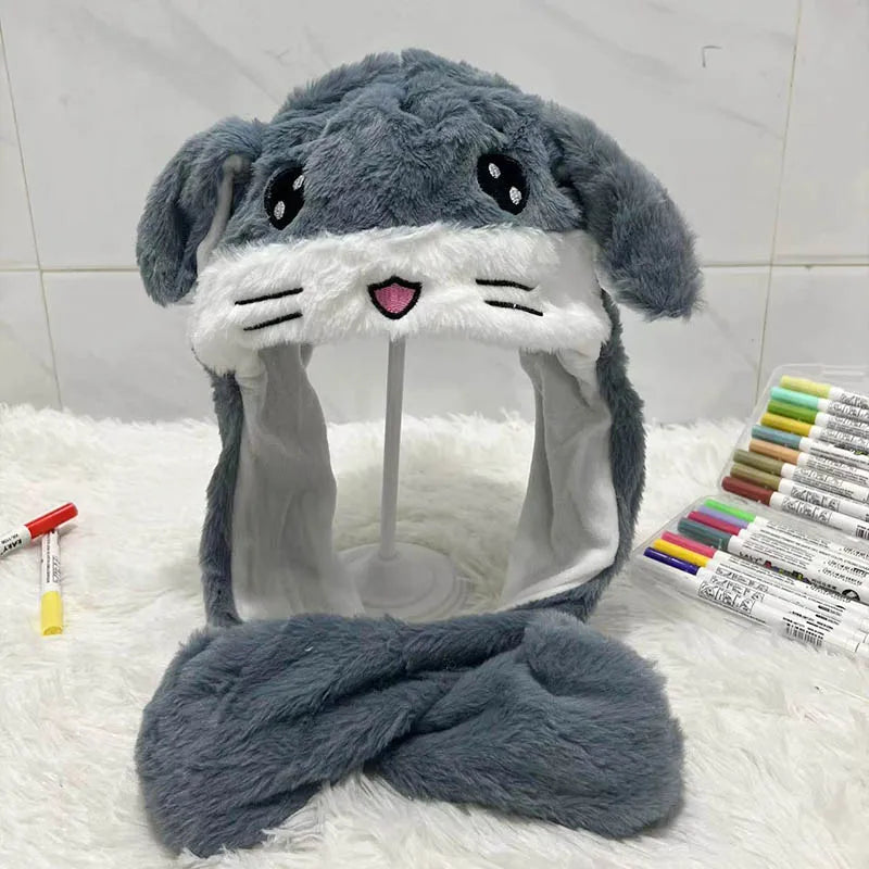 Plush Moving Rabbit Hats Children Plush Hat After Pressing The Paw Ear Can Move Hair Band Decoration Prop Cosplay Adult Cute Hat