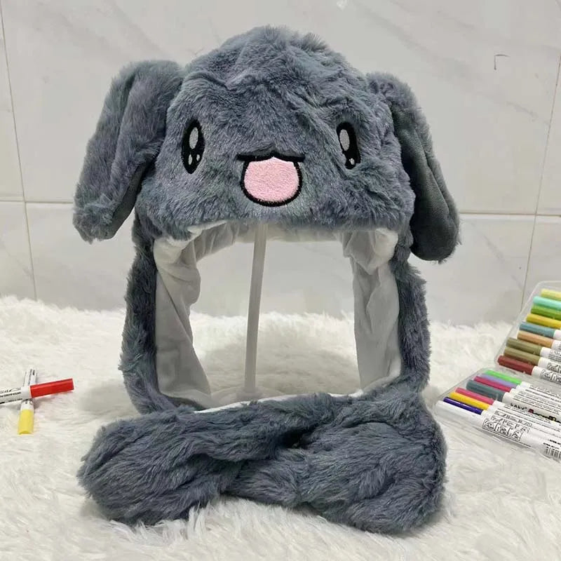 Plush Moving Rabbit Hats Children Plush Hat After Pressing The Paw Ear Can Move Hair Band Decoration Prop Cosplay Adult Cute Hat