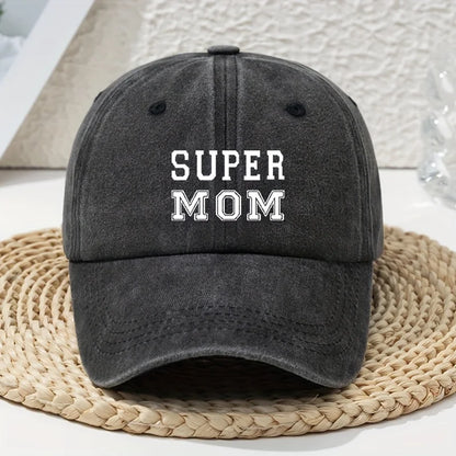 Super Mom letter printed vintage washed baseball cap with soft top and outdoor curved brim casual headpiece