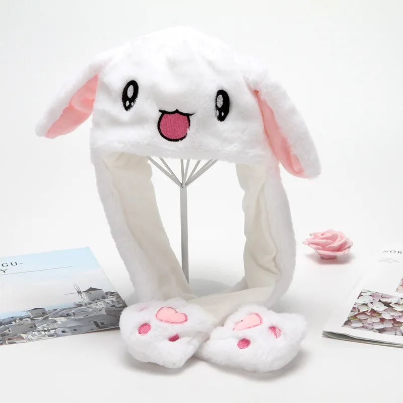 Plush Moving Rabbit Hats Children Plush Hat After Pressing The Paw Ear Can Move Hair Band Decoration Prop Cosplay Adult Cute Hat