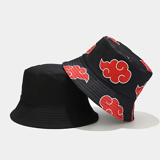 Japanese Anime Cartoon Red Cloud mbroidery Bucket Hat Cotton Akatsuki Fisherman Hat Outdoors Sunscreen for Women Men Summer Hat