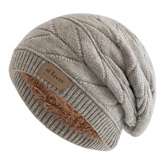 New Unisex Beanie Hats For Men & Women Outdoor Ski Sports Winter Hat Letter Label Decor Plush Fur Lined Warm Knitted Hat