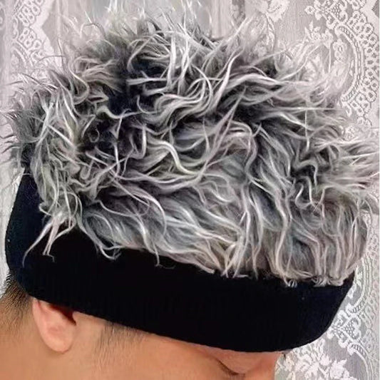 Wig, hat, soft fur, funny short hair hat, male landlord, retro street, brimless knitted hat