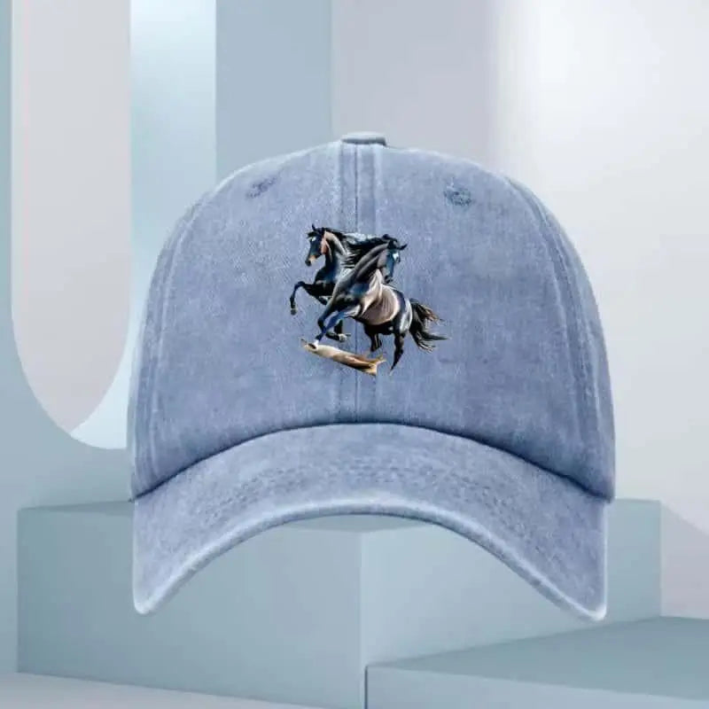 Men's Sunscreen Baseball Hat with Double Horse Pattern Printed Sports Outdoor Hat Breathable Suitable for Casual and Sports Wear