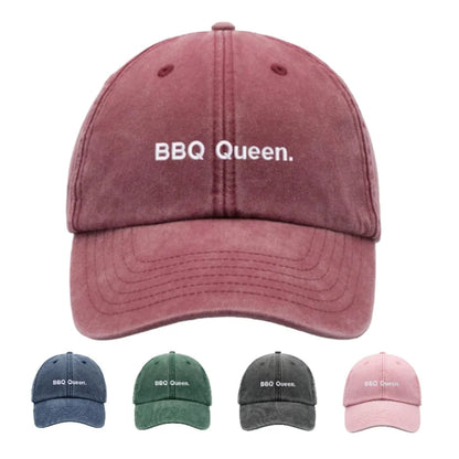 1pc ''BBQ Queen'' Retro Washed Baseball Cap for Women,outdoor Leisure Washed Adjustable Driver Caps,suitable for Parties,camping