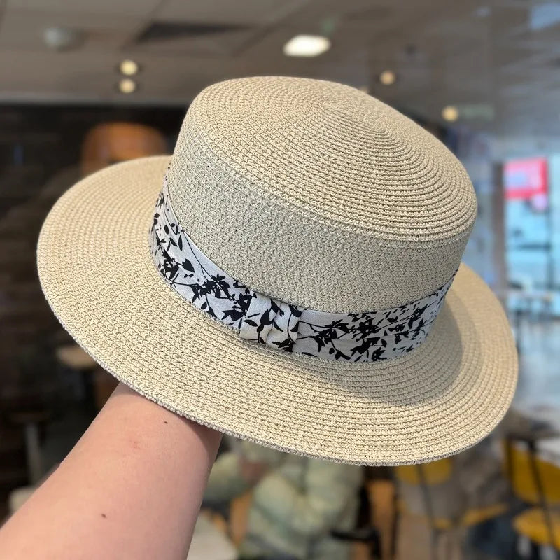 1pc French Hepburn Style Straw Hat for Women's Spring and Summer Beach Vacation Sunscreen Sunshade Hat,Retro Versatile Top Hat