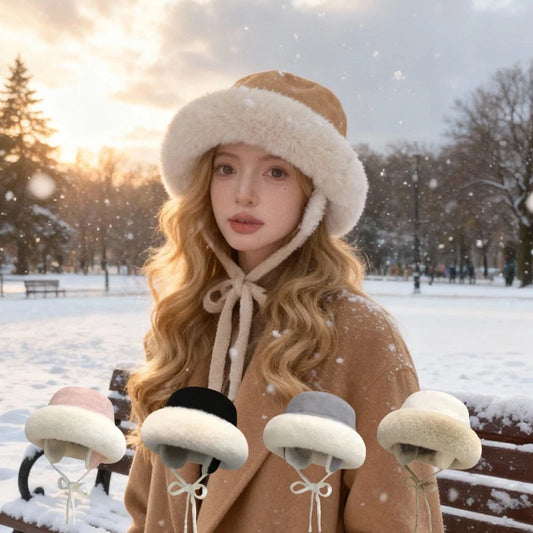 1pc Winter Warm Fleece Bucket Hats for Women,Rolled Brim Faux Fur Cloche Hat with Fleece Lining,suitable for Outdoor Activities