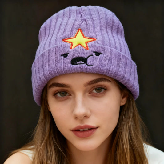 1pc Winter Warm Purple Fleece Beanie Hat,men's and Women's Pullover Hat,embroidered Skullcaps,ear Protection Acrylic Knitted Hat