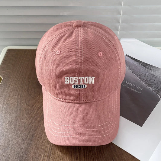 BOSTON Embroidered Baseball Hat for Men and Women, Four Seasons Soft Duck Tongue Hat, Travel, Hiking, Outdoor