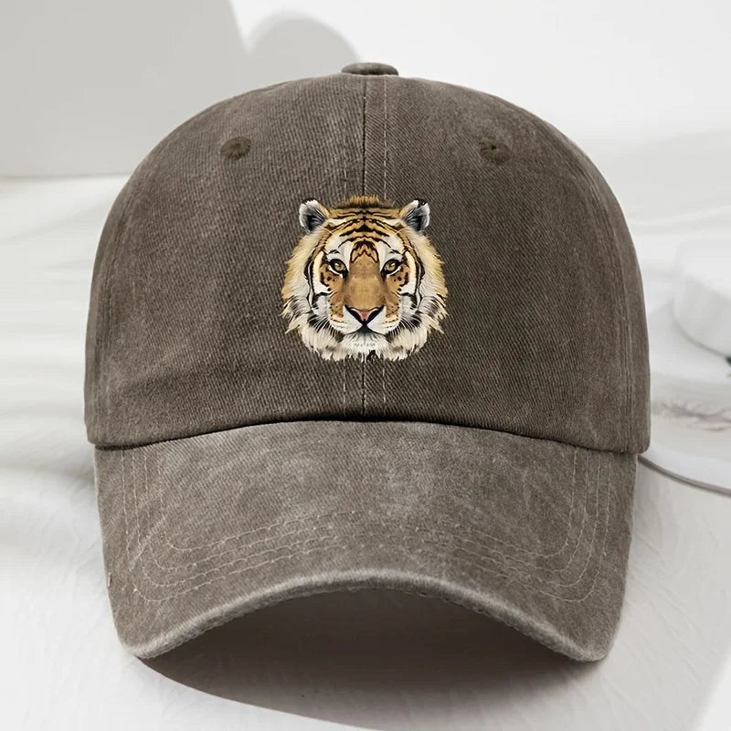 Tiger print soft top baseball cap, retro adjustable outdoor sports, fishing, camping, and hiking cap