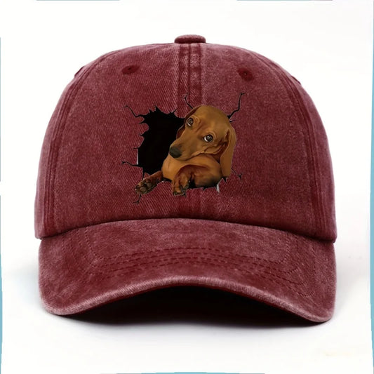 Printed dog baseball cap, breathable, lightweight, men's and women's hiking outdoor hiking duck tongue cap